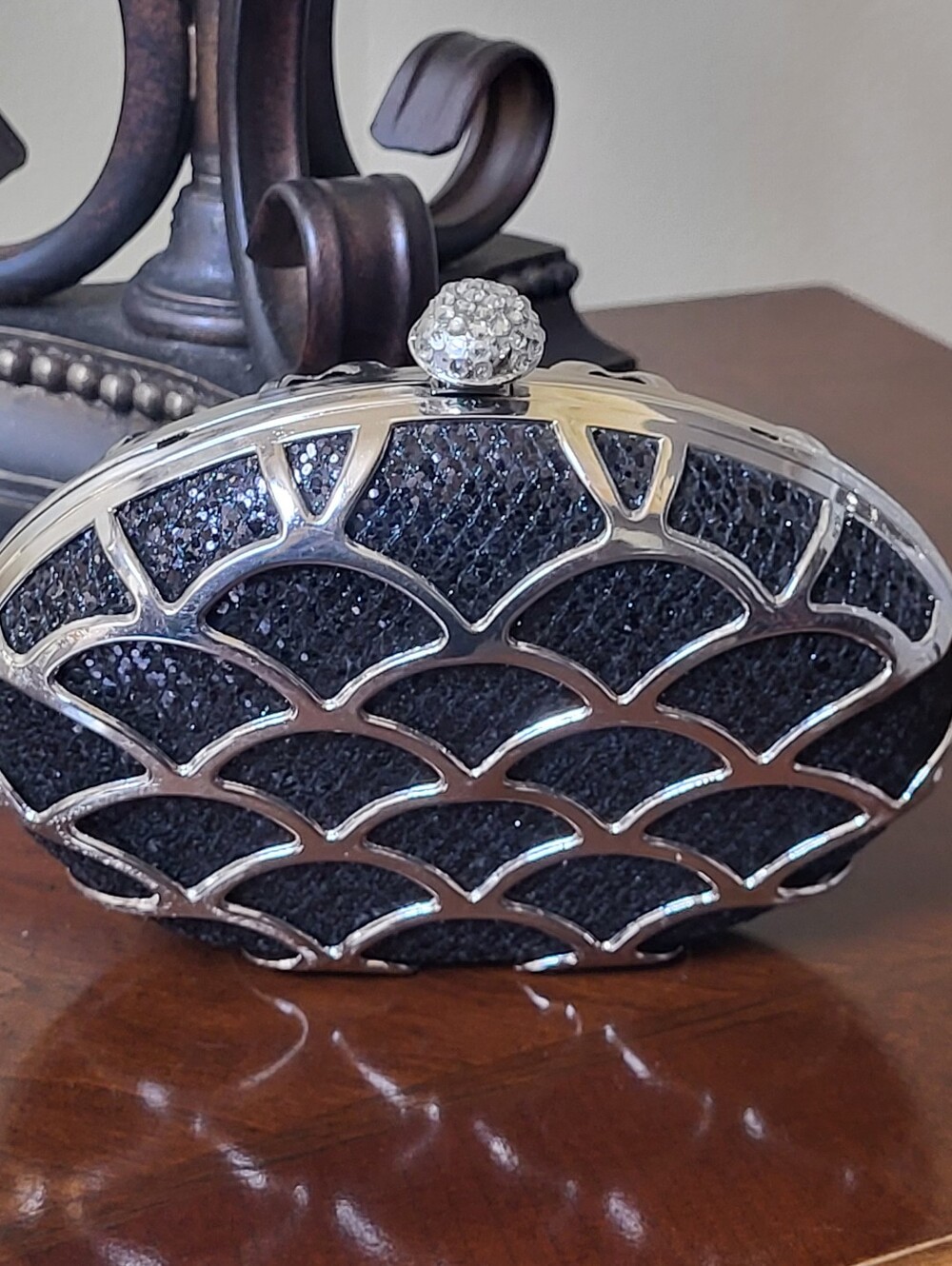 Charming Charlie Black Crystal Lattice Clutch